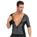 Men's Sports Neoprene Plastic Shirt Zipper Color Block Skinny Tops
