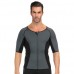 Men's Sports Neoprene Plastic Shirt Zipper Color Block Skinny Tops