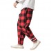 Men Casual Harem Plaid Loose Pants Button Adjustable Ankle Long Joggers Trousers