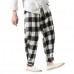Men Casual Harem Plaid Loose Pants Button Adjustable Ankle Long Joggers Trousers