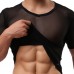 Mens Tight Sexy Transparent Gauze T-shirt Breathable Sports Shorts Sleeved Tees