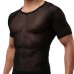 Mens Tight Sexy Transparent Gauze T-shirt Breathable Sports Shorts Sleeved Tees