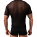 Mens Tight Sexy Transparent Gauze T-shirt Breathable Sports Shorts Sleeved Tees