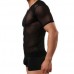 Mens Tight Sexy Transparent Gauze T-shirt Breathable Sports Shorts Sleeved Tees