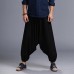 Men Yoga Loose Drop Crotch Pants Male Casual Harem Pants Elastic Cotton Linen Bloomers Trousers