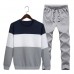 Mens Casual Sport Suit Stitching Color Long Sleeve Sweatshirt Jogger Pants Running Clothing