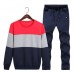 Mens Casual Sport Suit Stitching Color Long Sleeve Sweatshirt Jogger Pants Running Clothing