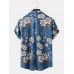 Mens Vintage Flower Print Revere Collar Short Sleeve Shirt