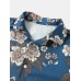 Mens Vintage Flower Print Revere Collar Short Sleeve Shirt
