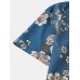 Mens Vintage Flower Print Revere Collar Short Sleeve Shirt