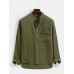 Mens Solid Color Chest Pocket Casual Basic Long Sleeve Henley Shirts
