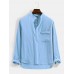 Mens Solid Color Chest Pocket Casual Basic Long Sleeve Henley Shirts