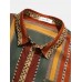Mens Vintage Striped Geo Print Lapel Holiday Short Sleeve Shirts