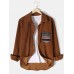 Mens Vintage Chevron Pattern Chest Pocket Corduroy Long Sleeve Shirts