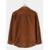 Mens Vintage Chevron Pattern Chest Pocket Corduroy Long Sleeve Shirts
