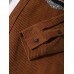 Mens Vintage Chevron Pattern Chest Pocket Corduroy Long Sleeve Shirts