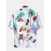 Mens Cartoon Animal Print Revere Collar Short Sleeve Shirt