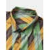 Mens Color Block Contrast Geometric Lapel Short Sleeve Shirt