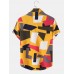 Mens Color Block Contrast Lapel Short Sleeve Shirt