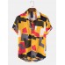 Mens Color Block Contrast Lapel Short Sleeve Shirt