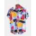 Mens Color Block Contrast Lapel Short Sleeve Shirt