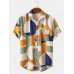Mens Color Block Contrast Lapel Short Sleeve Shirt