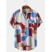 Mens Color Block Contrast Lapel Short Sleeve Shirt