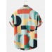 Mens Color Block Contrast Lapel Short Sleeve Shirt
