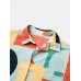 Mens Color Block Contrast Lapel Short Sleeve Shirt