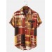 Mens 100% Cotton Color Block Contrast Lapel Short Sleeve Shirt