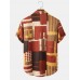 Mens 100% Cotton Color Block Contrast Lapel Short Sleeve Shirt