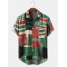 Mens 100% Cotton Color Block Contrast Lapel Short Sleeve Shirt
