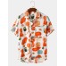 Mens 100% Cotton Color Block Cartoon Print Lapel Short Sleeve Shirt