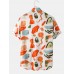 Mens 100% Cotton Color Block Cartoon Print Lapel Short Sleeve Shirt