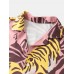 Mens Tiger Print Revere Collar Short Sleeve Shirt