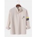 Mens Fnuuy Pattern & Slogant Embroidery Side Stripe Preppy Henley Shirt