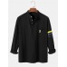 Mens Fnuuy Pattern & Slogant Embroidery Side Stripe Preppy Henley Shirt