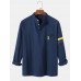 Mens Fnuuy Pattern & Slogant Embroidery Side Stripe Preppy Henley Shirt