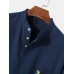 Mens Fnuuy Pattern & Slogant Embroidery Side Stripe Preppy Henley Shirt