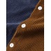 Mens Corduroy Patchwork Pocket Lapel Short Sleeve Shirt