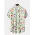 Mens Flower Print Revere Collar Short Sleeve Shirt