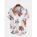 Mens 100% Cotton Flower Print Pocket Lapel Shirt