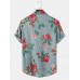 Mens 100% Cotton Flower Print Pocket Lapel Shirt