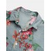 Mens 100% Cotton Flower Print Pocket Lapel Shirt