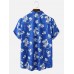 Mens Flower Print Revere Collar Short Sleeve Shirt