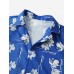 Mens Flower Print Revere Collar Short Sleeve Shirt