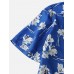 Mens Flower Print Revere Collar Short Sleeve Shirt