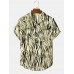Mens Wave Stripe Pocket Lapel Short Sleeve Shirt