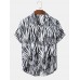 Mens Wave Stripe Pocket Lapel Short Sleeve Shirt