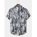 Mens Wave Stripe Pocket Lapel Short Sleeve Shirt